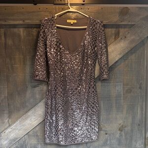 WOW Couture Metallic Gray Long Sleeve Dress